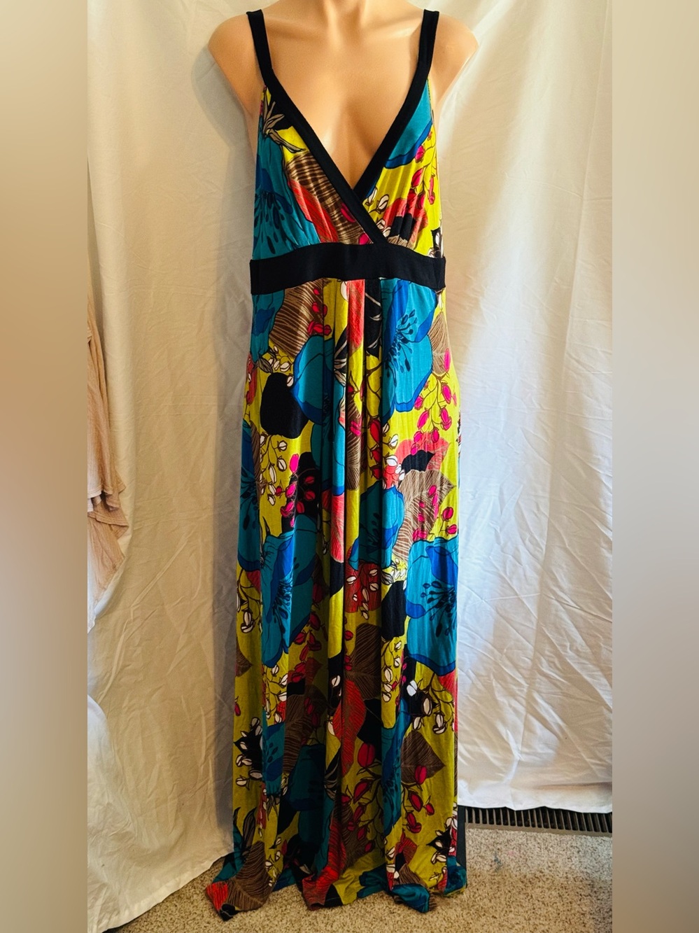 Maternity Vibrant Floral Print Maxi Dress with Black Trim